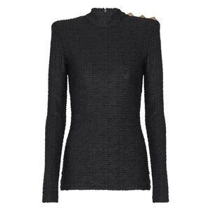 BALMAIN Logo Intarsia Distressed Crew Neck Sweater Women BLACK Sweaters &